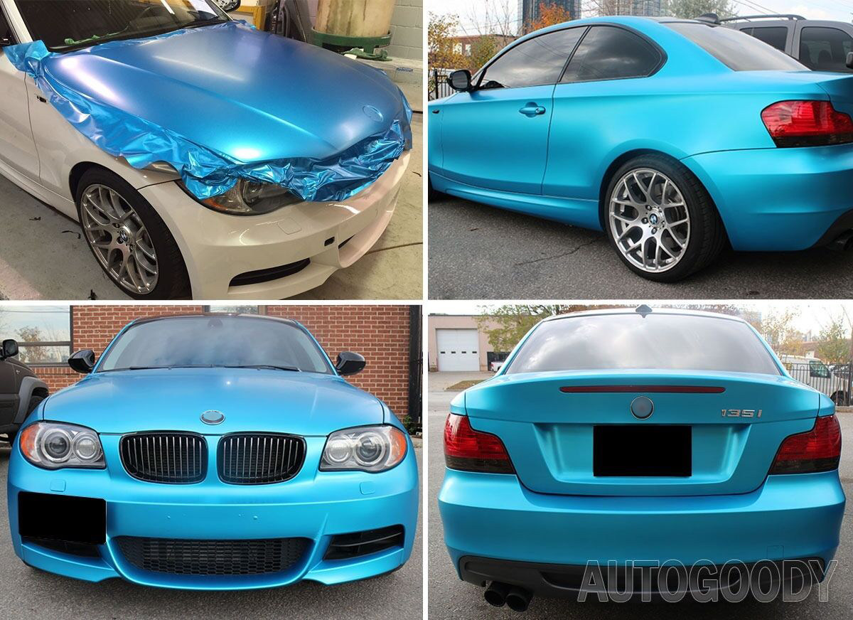 NewL Premium Satin Matt Chrome Ice Metallic Vinyl Film Car Sticker Bubble-Free DIY Motorcycle Phone Sticker Accessory (Light Blue, 100cm x 300cm)