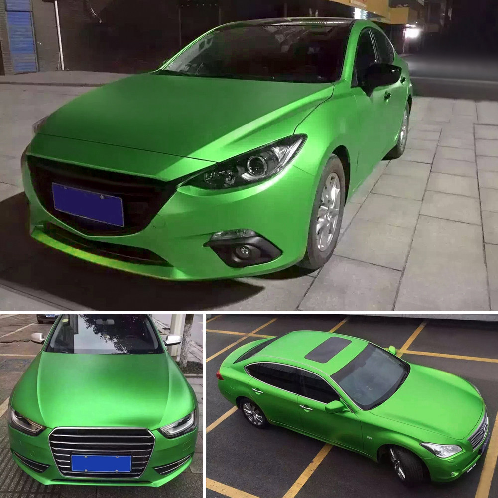 NewL Premium Satin Matt Chrome Ice Metallic Vinyl Film Car Sticker Bubble-Free DIY Motorcycle Mobile Phone Sticker Accessory (Green, 100cm x 300cm)