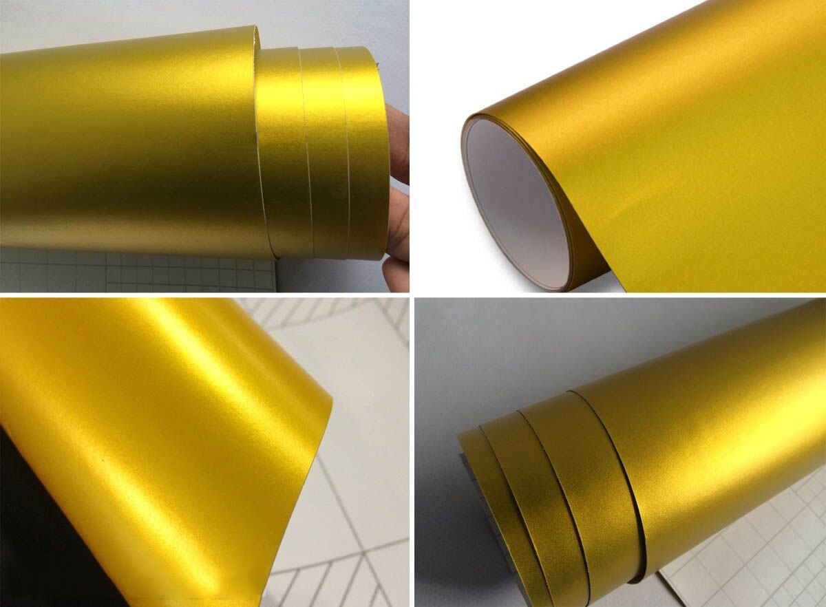 NewL Premium Satin Matte Chrome Ice Metallic Vinyl Film Car Sticker Bubble-Free DIY Motorcycle Phone Sticker Accessory (Gold, 100cm x 300cm)