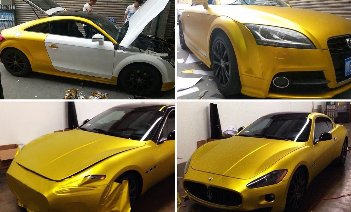 NewL Premium Satin Matte Chrome Ice Metallic Vinyl Film Car Sticker Bubble-Free DIY Motorcycle Phone Sticker Accessory (Gold, 100cm x 300cm)