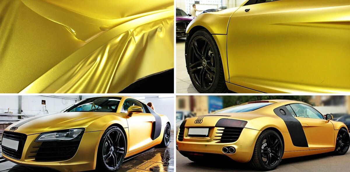 NewL Premium Satin Matte Chrome Ice Metallic Vinyl Film Car Sticker Bubble-Free DIY Motorcycle Phone Sticker Accessory (Gold, 100cm x 300cm)