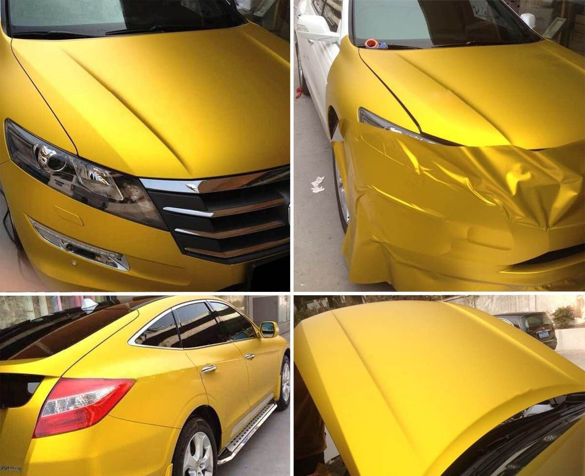 NewL Premium Satin Matte Chrome Ice Metallic Vinyl Film Car Sticker Bubble-Free DIY Motorcycle Phone Sticker Accessory (Gold, 100cm x 300cm)