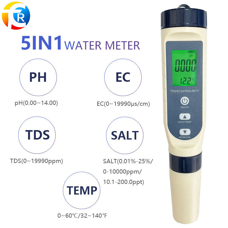 CTR-PH014-2 Digital pH Meter TDS/ EC/pH/Salinity/Temperature 5 in 1  for Home Farm Hydroponics Laboratory
