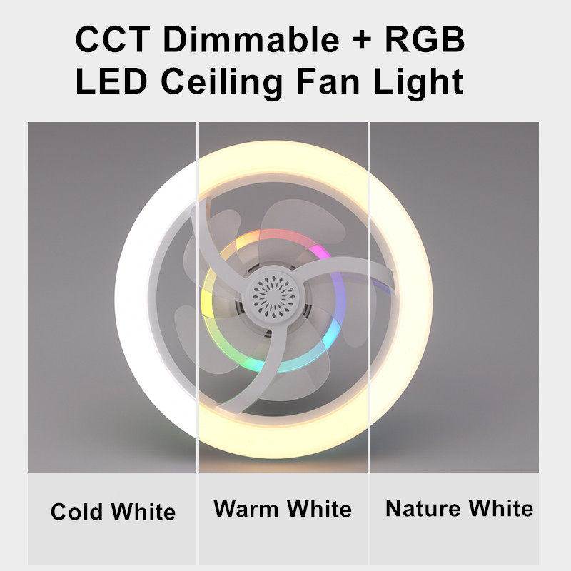 360 Rotating E27 B22 Socket Fan Light With Remote Control 50W 85-265V White and RGB Dimmable Ceiling Fan with Light