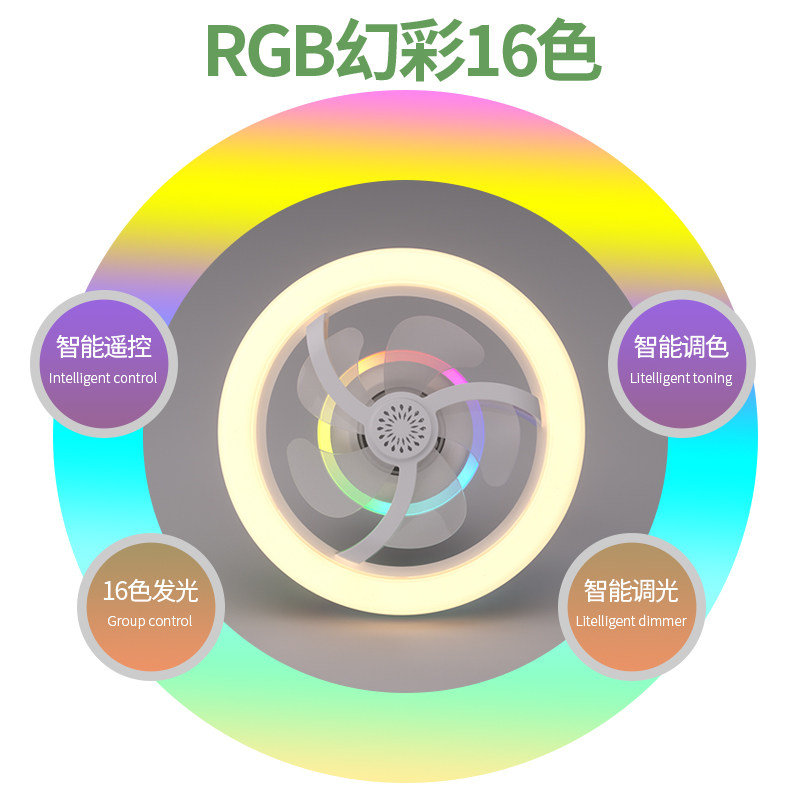 360 Rotating E27 B22 Socket Fan Light With Remote Control 50W 85-265V White and RGB Dimmable Ceiling Fan with Light