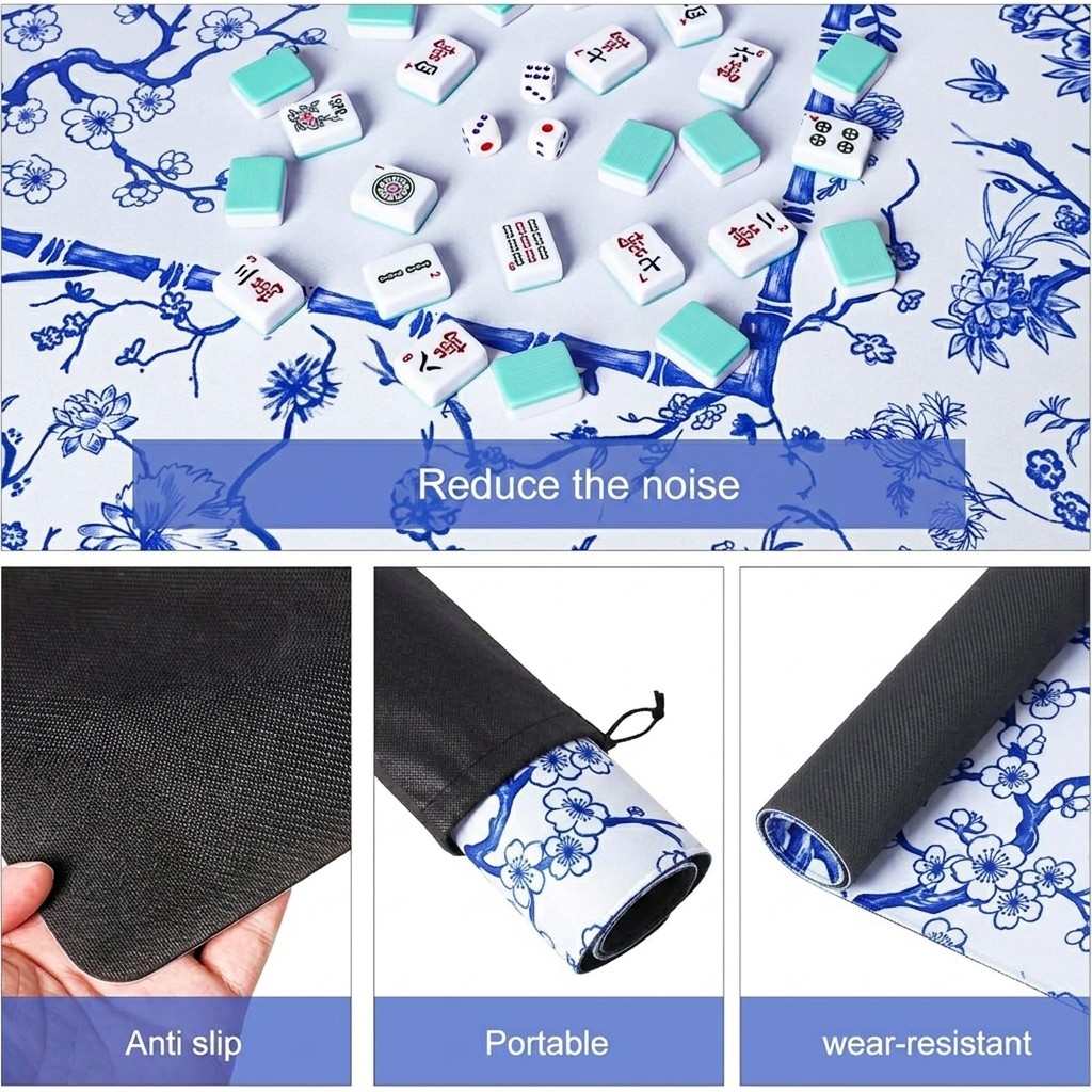 Mahjong Table Mat Large Square Non-slip Rubber Base Suede Surface