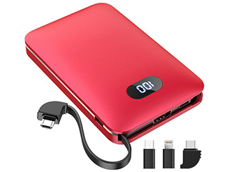 モバイルバッテリー 10000mah 大容量 ミニ 超軽量 ケーブル内蔵 2A急速