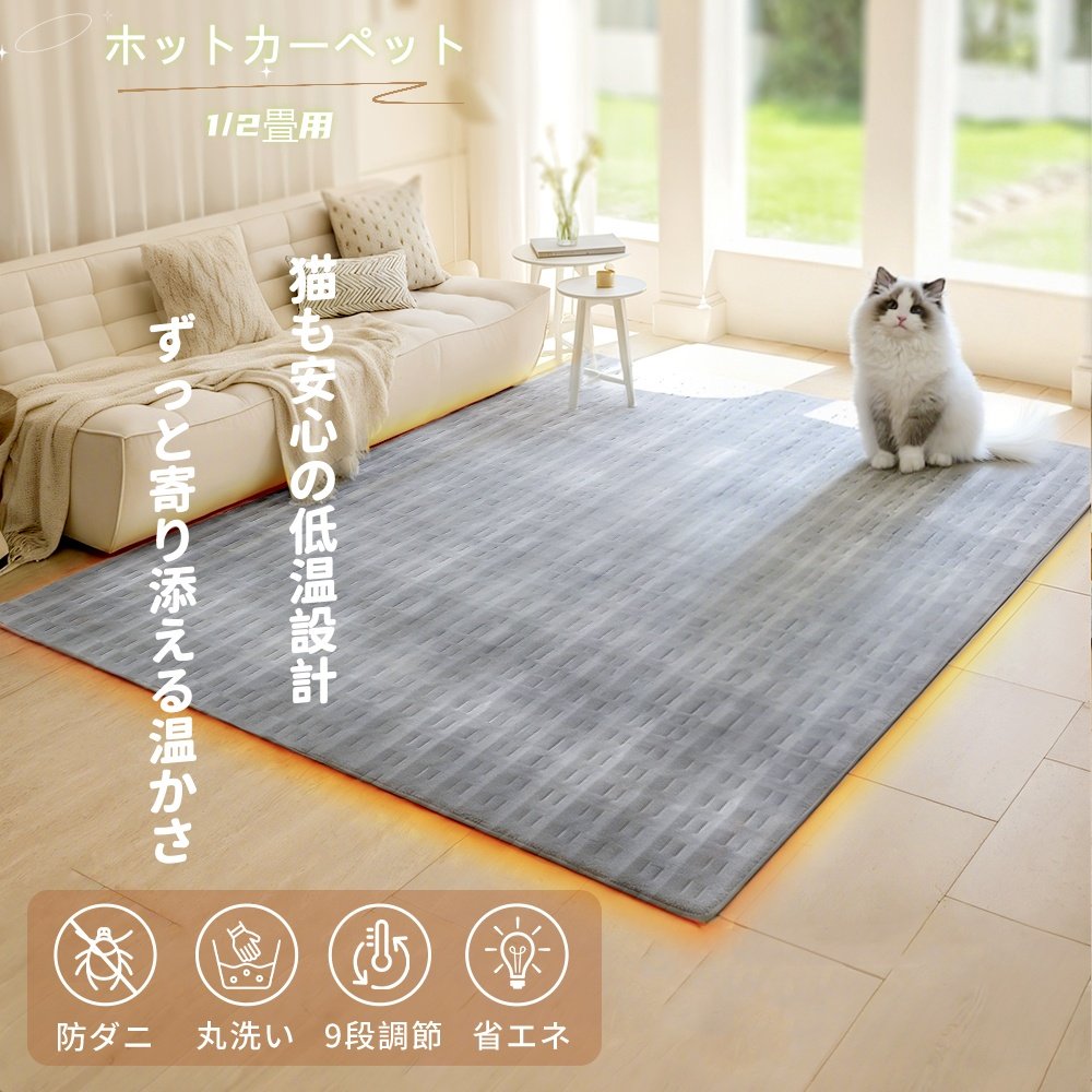 ホットカーペット 電気カーペット1畳 2畳 本体 長方形 一人用 簡単 操作 ダニ対策 足元暖房 床暖房 暖房器具 折りたたみ マット ダニ対策冬