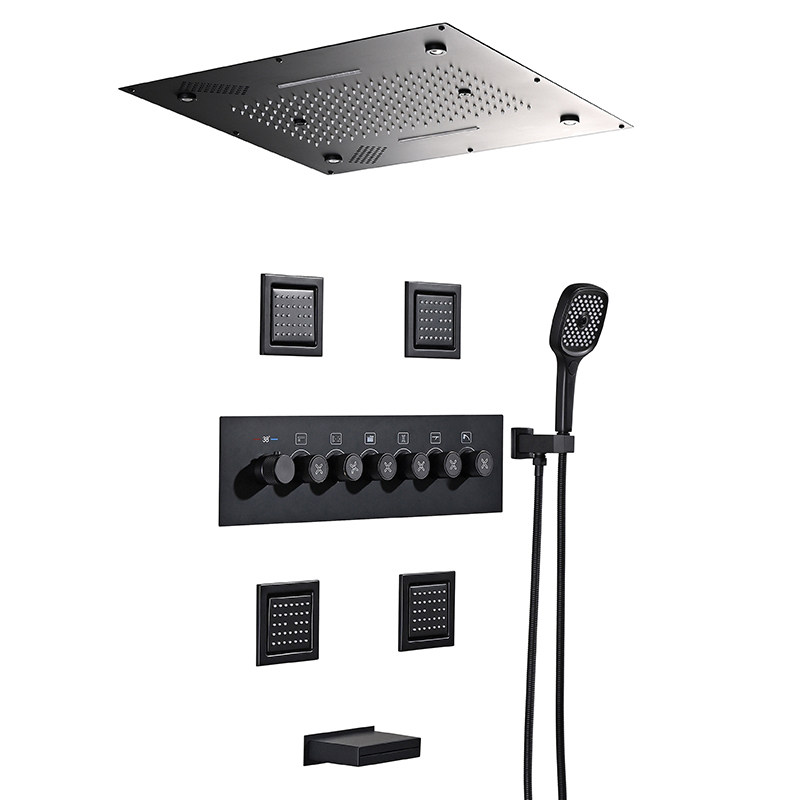 Music Shower Faucets 60*60cm ceiling LED Electric Shower Black