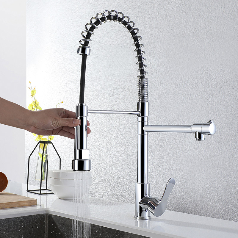 360 Degree Rotation Spring Kitchen Pull Out Faucet