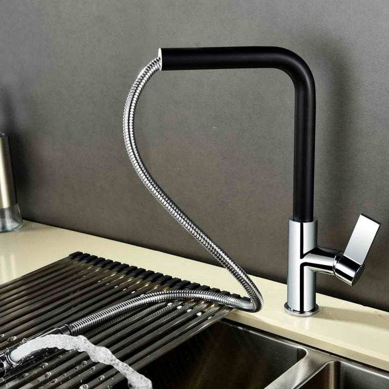 Brass One Handle Pull Out Kitchen Faucet