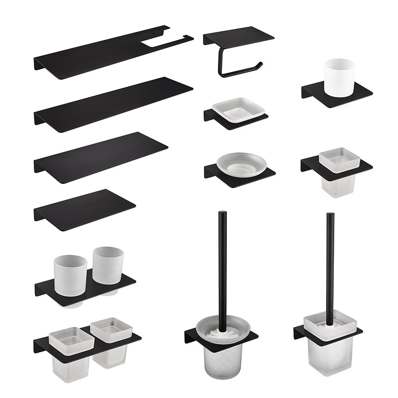 Matt Black Wall Mounted Bathroom Accessory Set