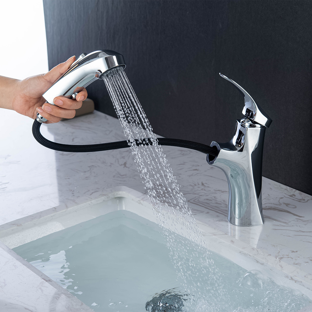 High Feet Chrome Basin Mixer Faucet