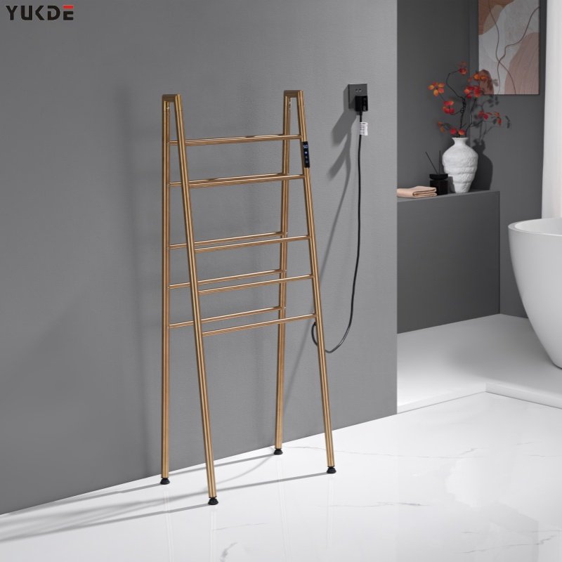 Floor Freestanding Brushed Gold Heated Towel Rack