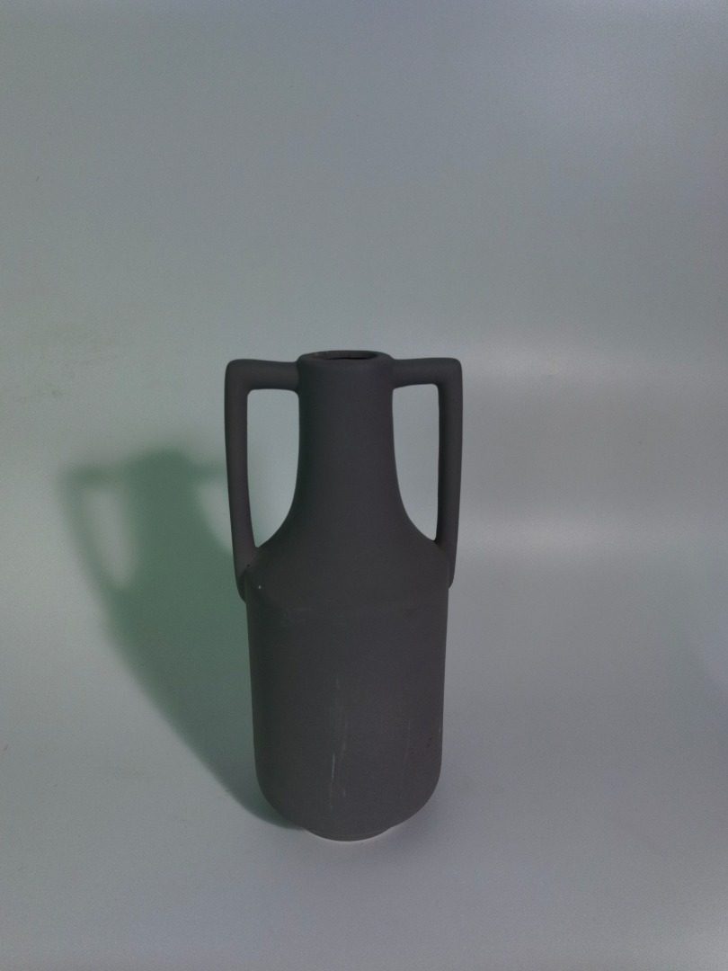 立领双把小口深灰花瓶Stand-collar Double-handled Dark-grey Vase