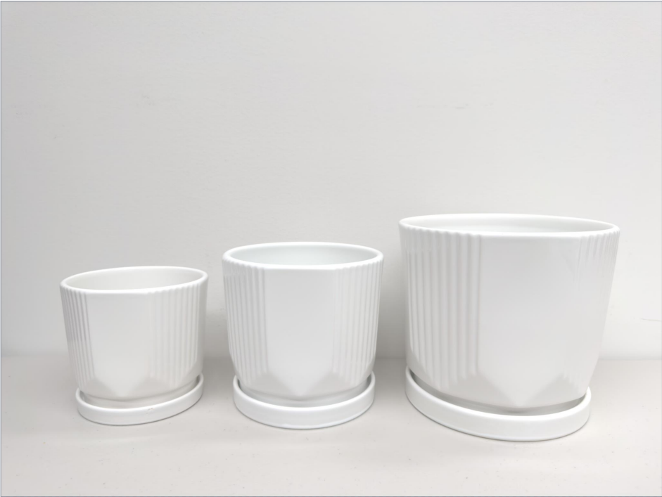 Ceramic Pots White/Grey | 21/17.1/14.2 cm | Set of 3