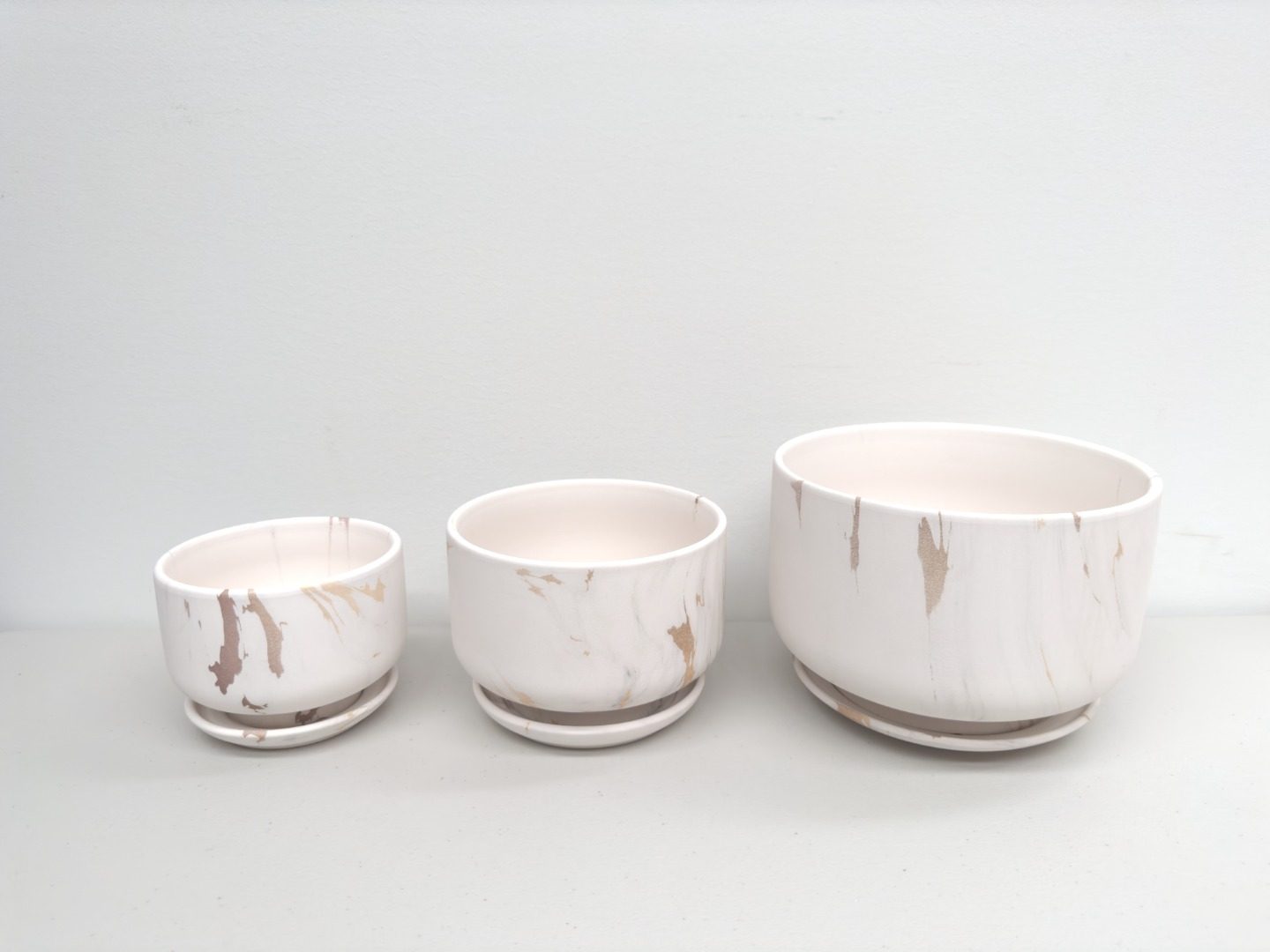 Marble-like Ceramic Pot | 19.6/15.1/12.4 cm | Set of 3