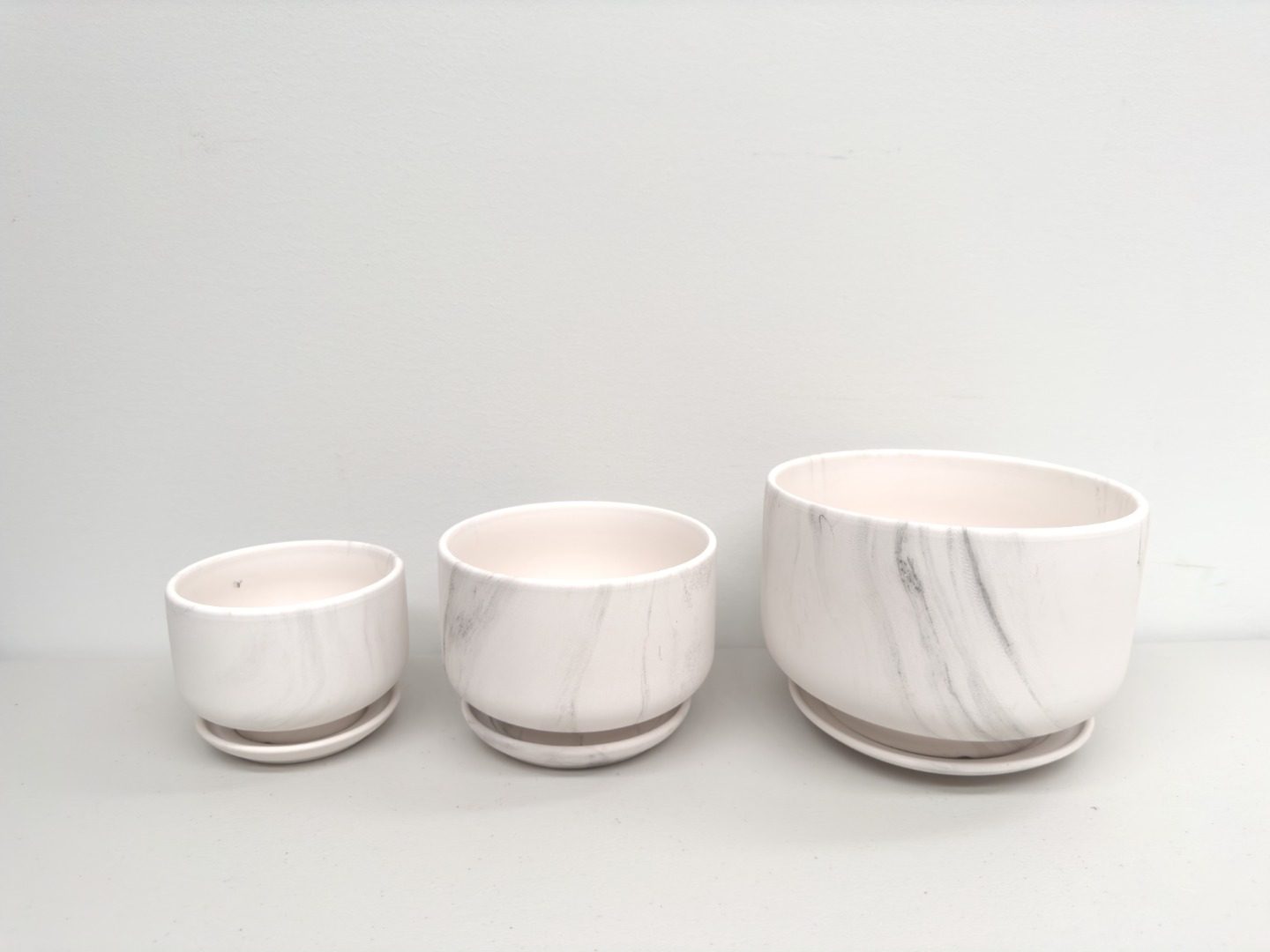 Marble-like Ceramic Pot | 19.6/15.1/12.4 cm | Set of 3