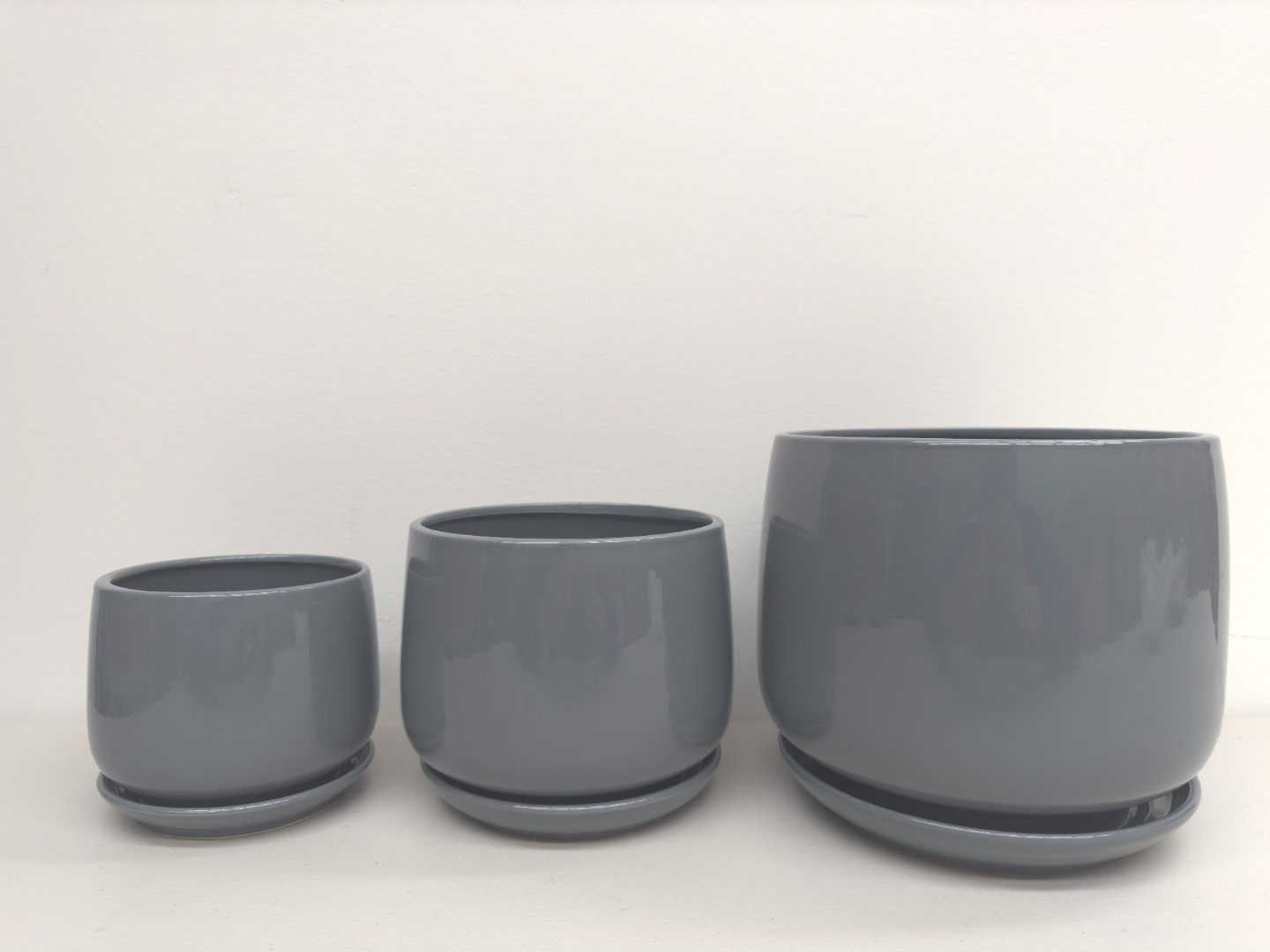 Ceramic Pot Grey/Dark Green | 21.8/18.1/14 cm | Set of 3