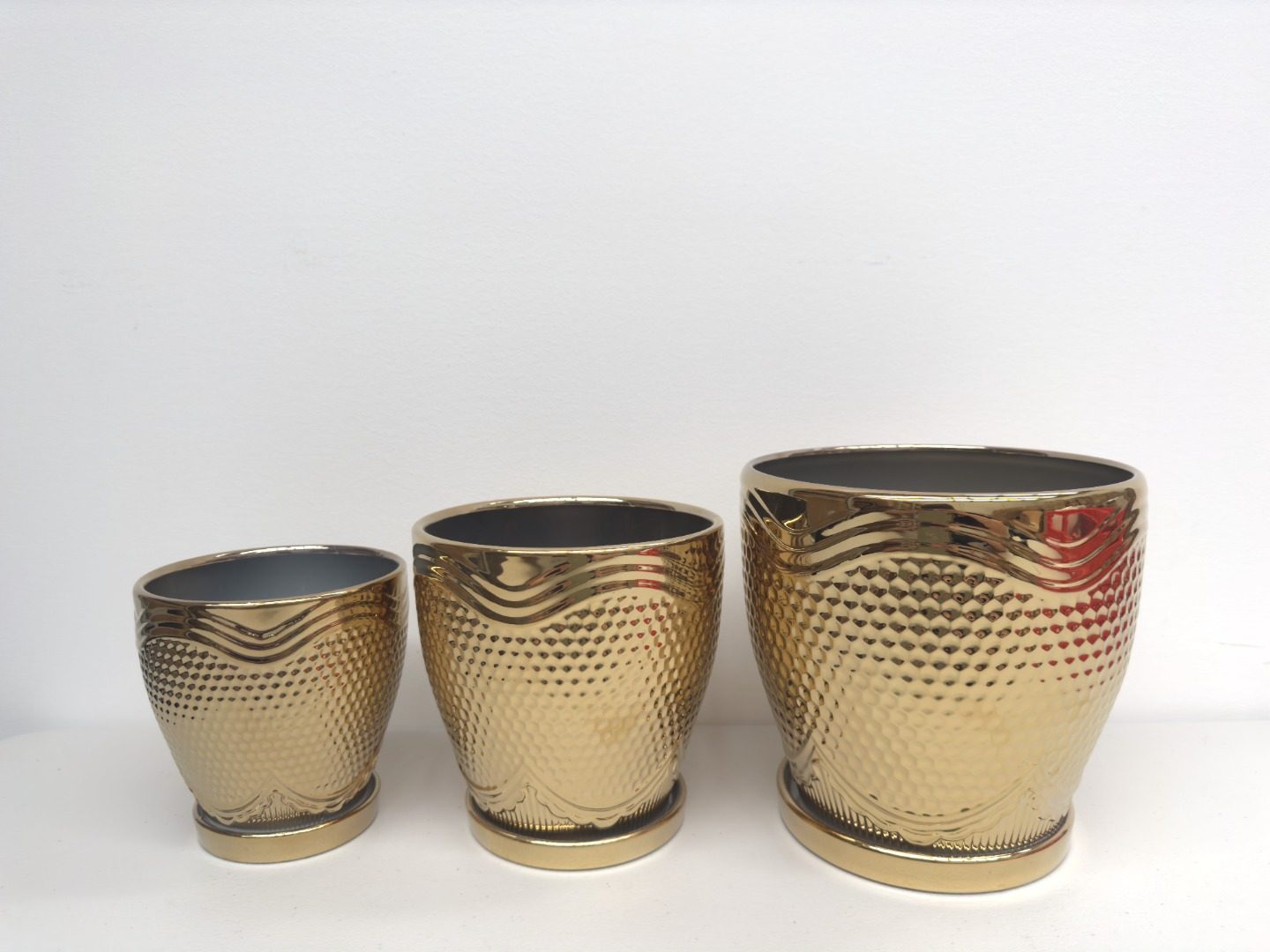 Ceramic Pot Gold | 20.5/17.5/14 cm | Set of 3