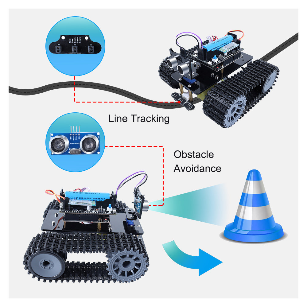 Zhiyi ODM OEM Flexible And Lightweight Tank Track Robot Cars U-bot Rock Crawler RC Car V2.0 For Arduino