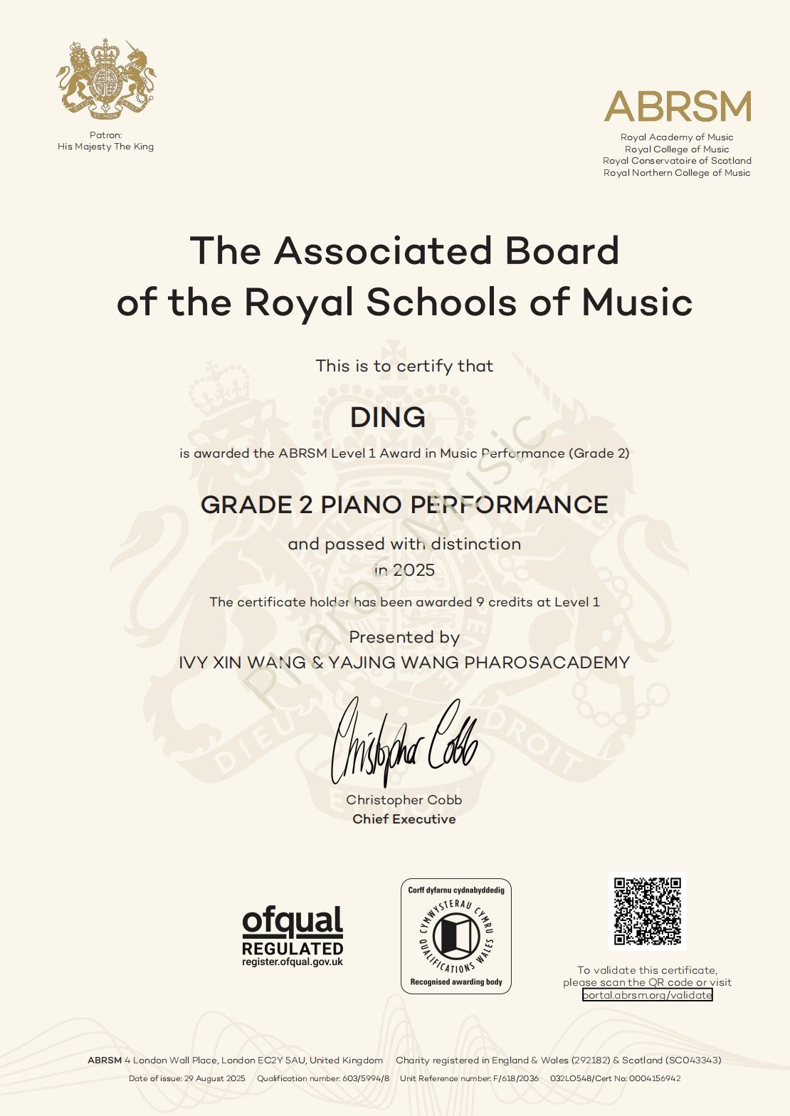 2025 Distinction - Congratulations! Lydia, Ding - ABRSM Grade2 Piano Distinction