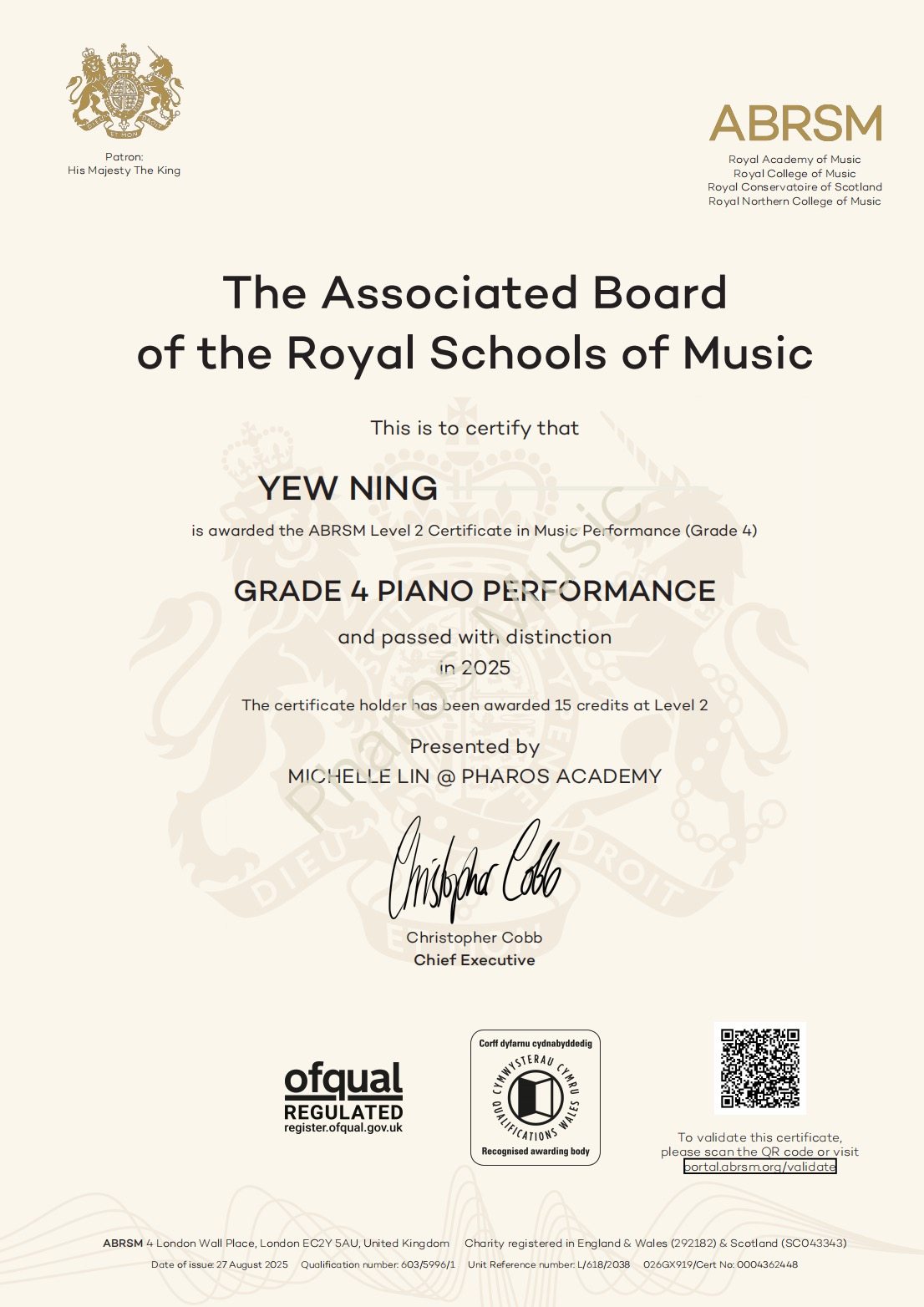 2025 Distinction - Congratulations! Yew Ning - ABRSM Grade 4 Piano Distinction
