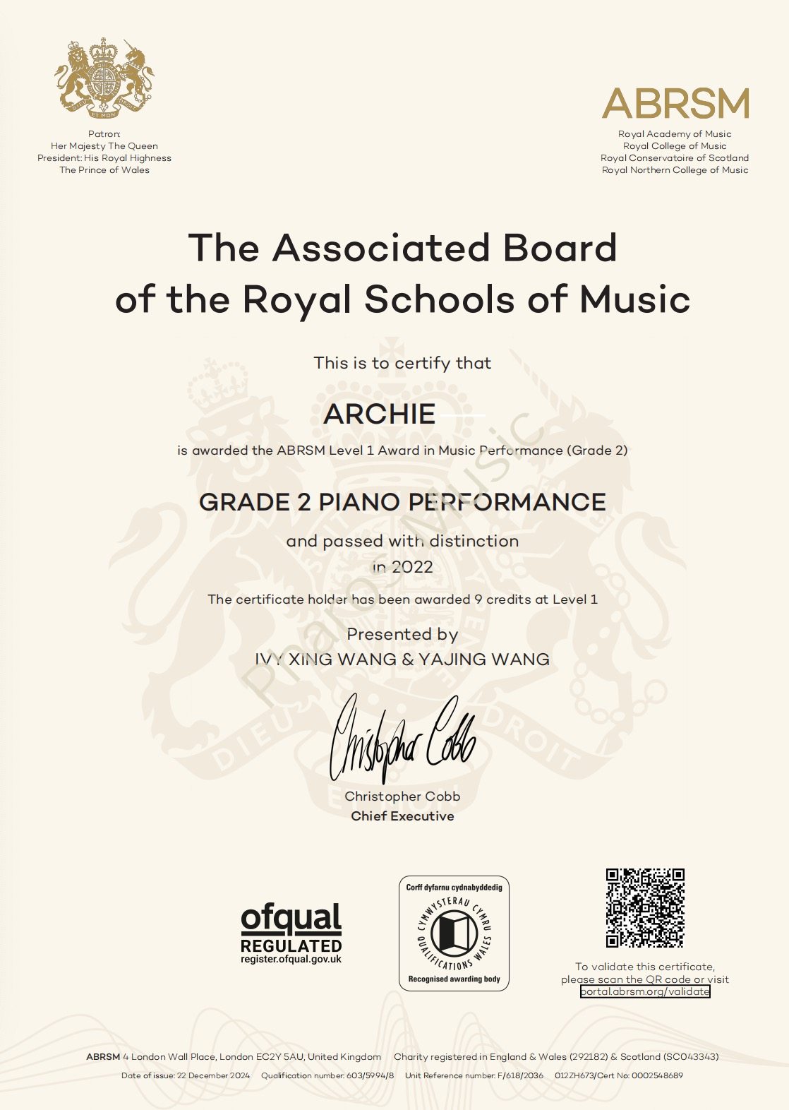 2022 Distinction - Congratulations! Archie, Ivy, Marco - ABRSM Grade2 Piano Distinction