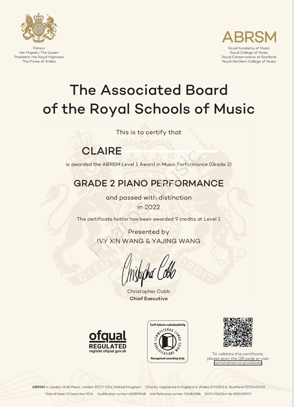 2022 Distinction - Congratulations! Claire, Matthew, Olivia - ABRSM Grade2 Piano Distinction