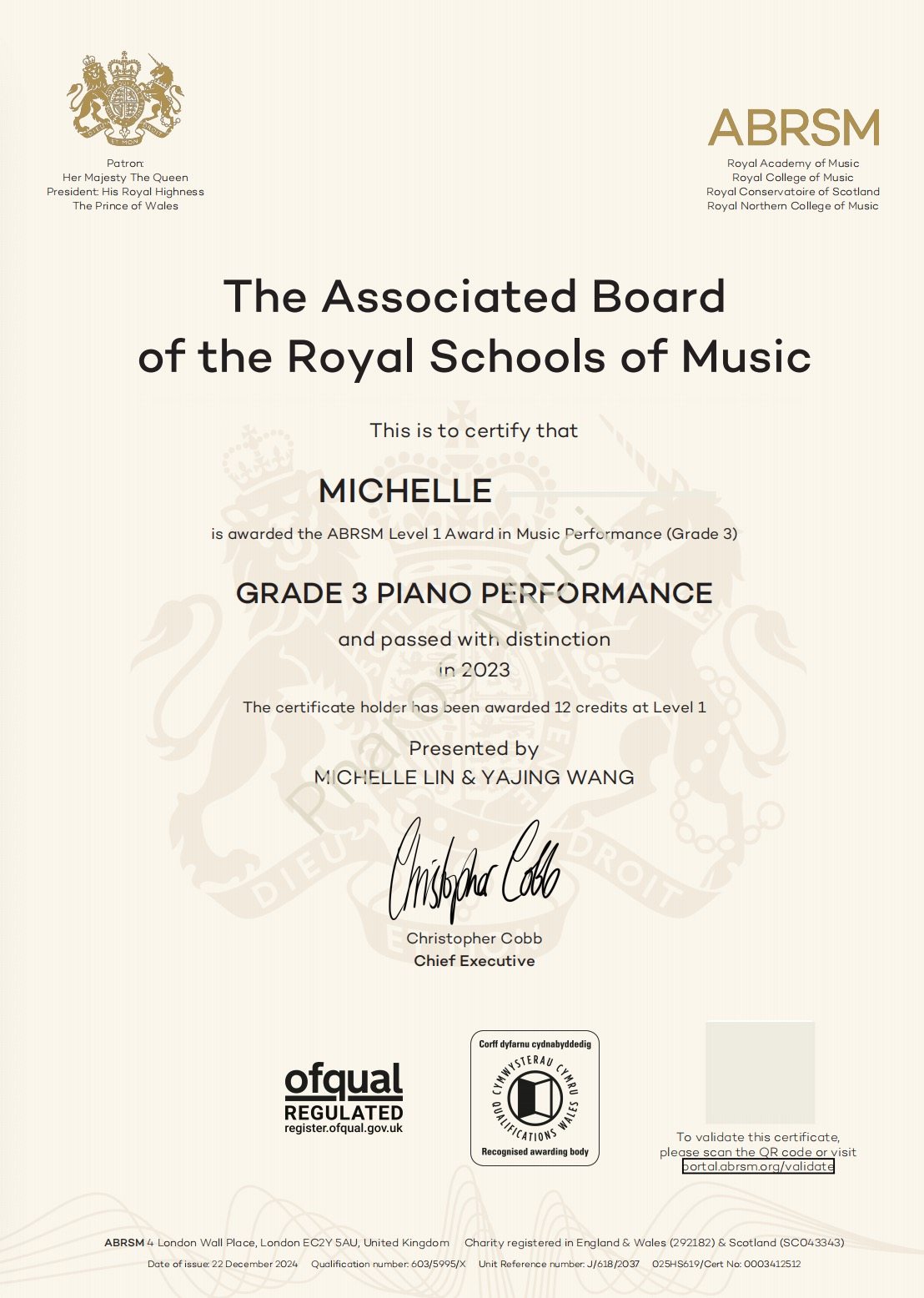 2023 Distinction - Congratulations! Michelle, Brieanna - ABRSM Grade3 Piano Distinction