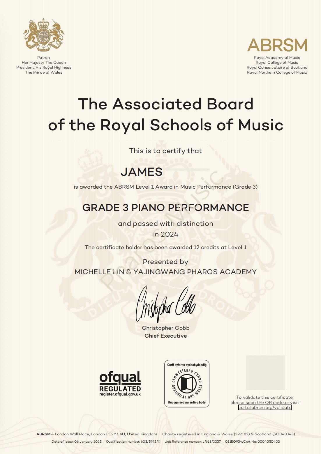 2024 Distinction - Congratulations! James, Sean, Yiran - ABRSM Grade3 Piano Distinction