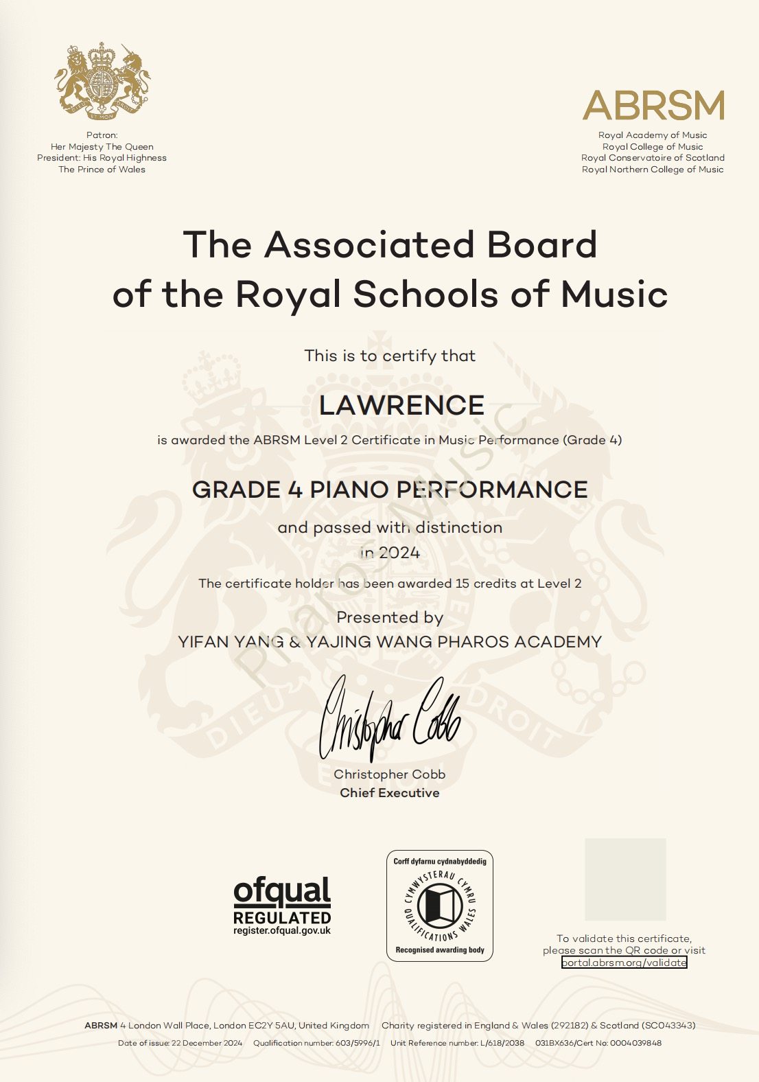 2024 Distinction - Congratulations! Lawrence, Eason - ABRSM Grade4 Piano Distinction