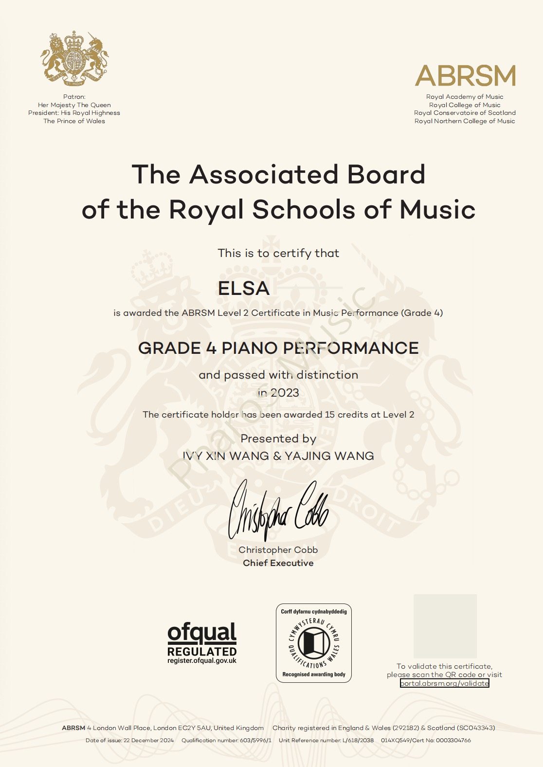 2023 Distinction - Congratulations! Elsa, Zhiyou - ABRSM Grade4 Piano Distinction