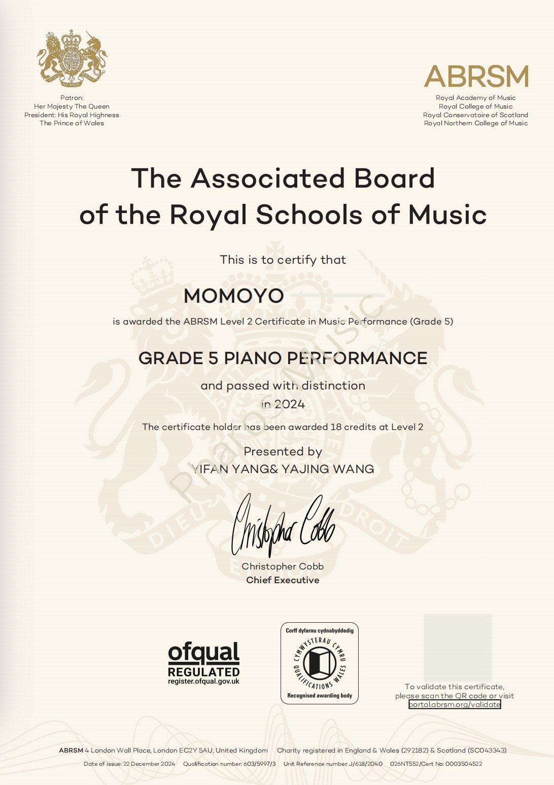 2024 Distinction - Congratulations! Momoyo, Amelia - ABRSM Grade5 Piano Distinction