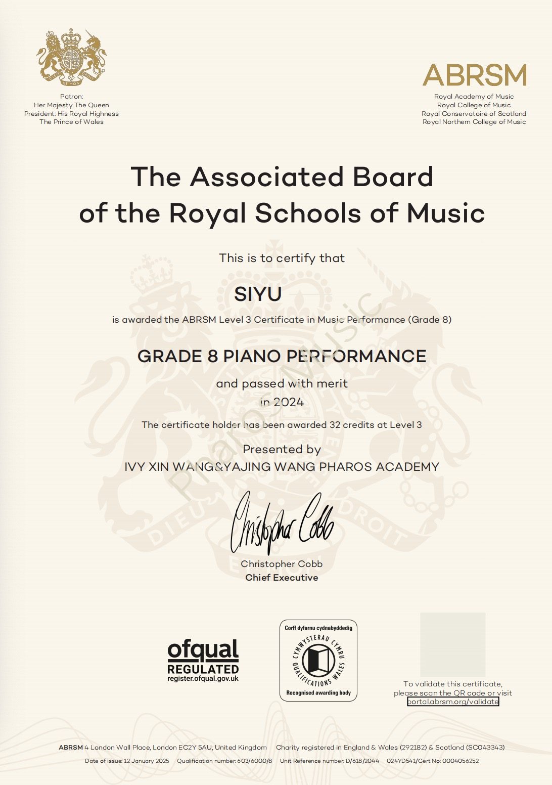 2024 Distinction - Congratulations!  Siyu - ABRSM Grade 8 Piano Distinction