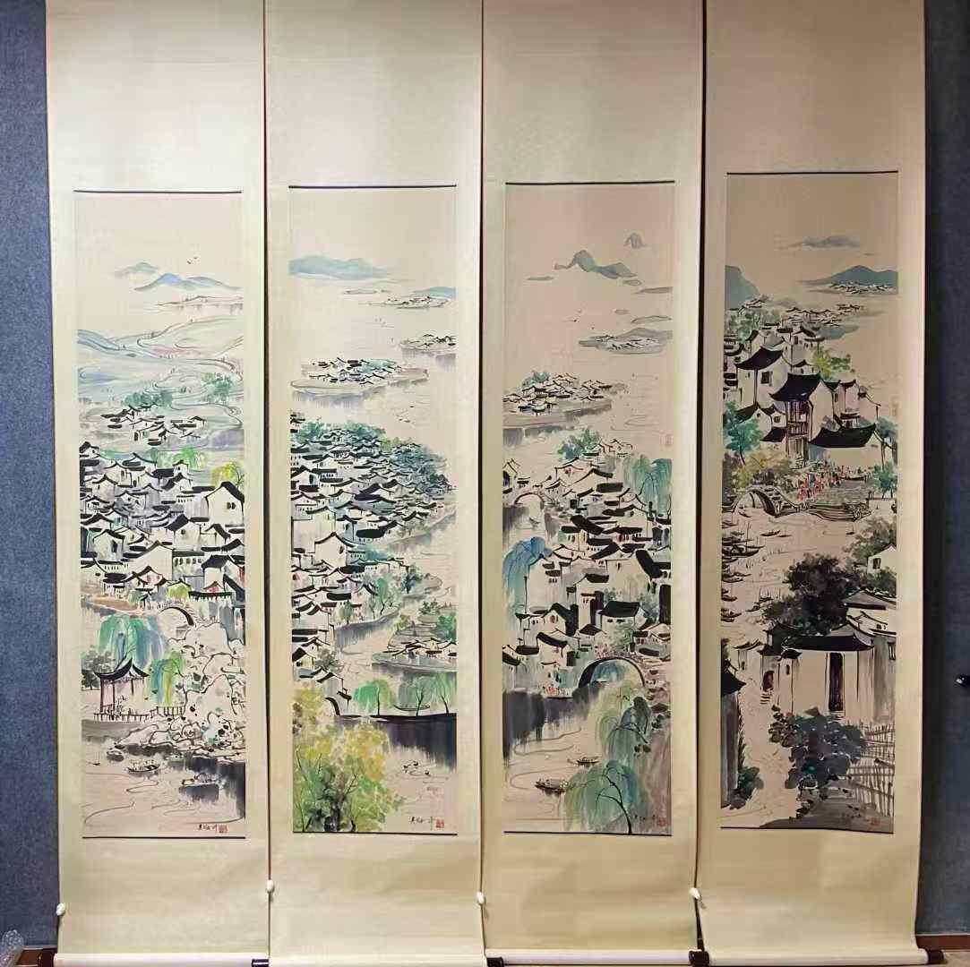 吴冠中款四条屏