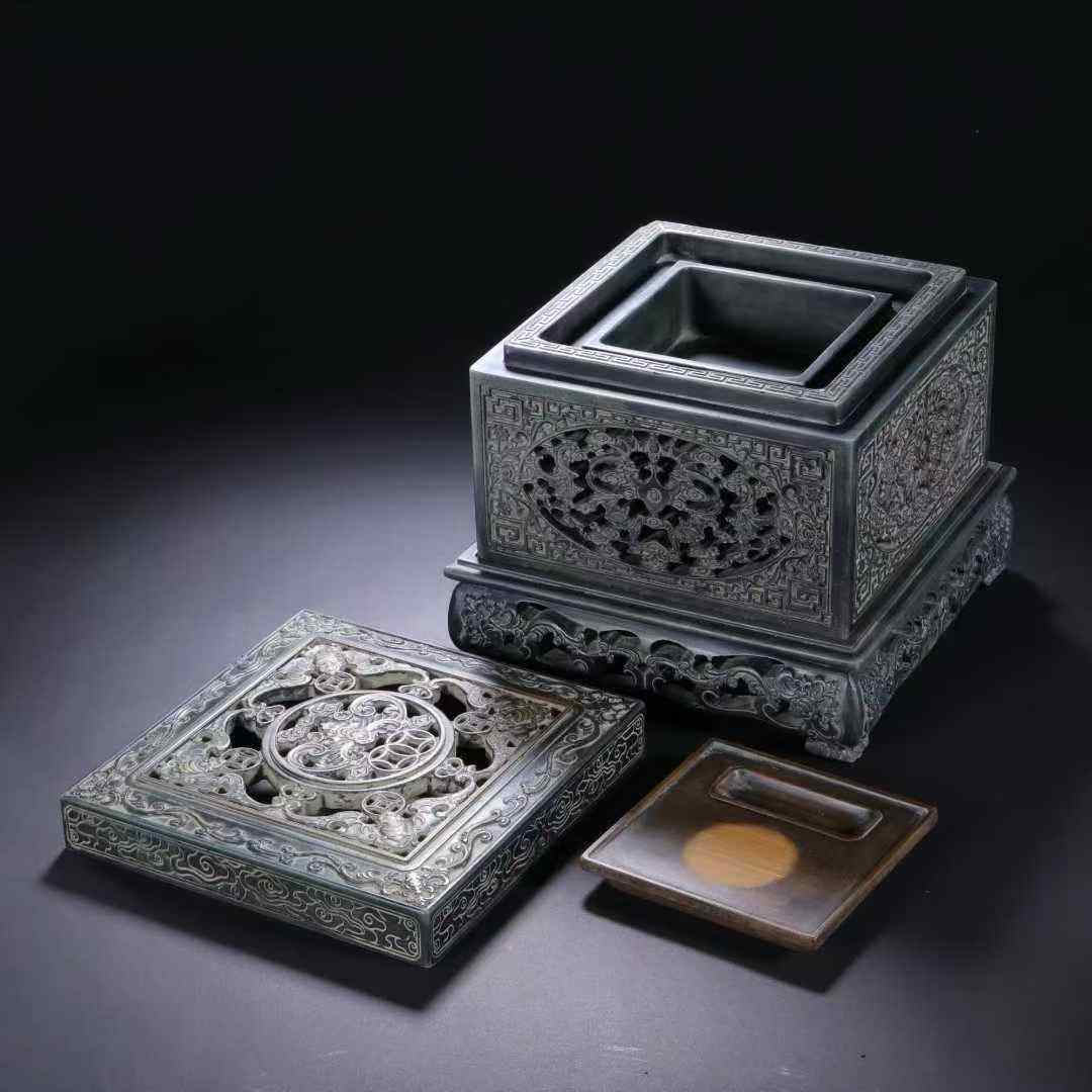 清端石雕砚台一套