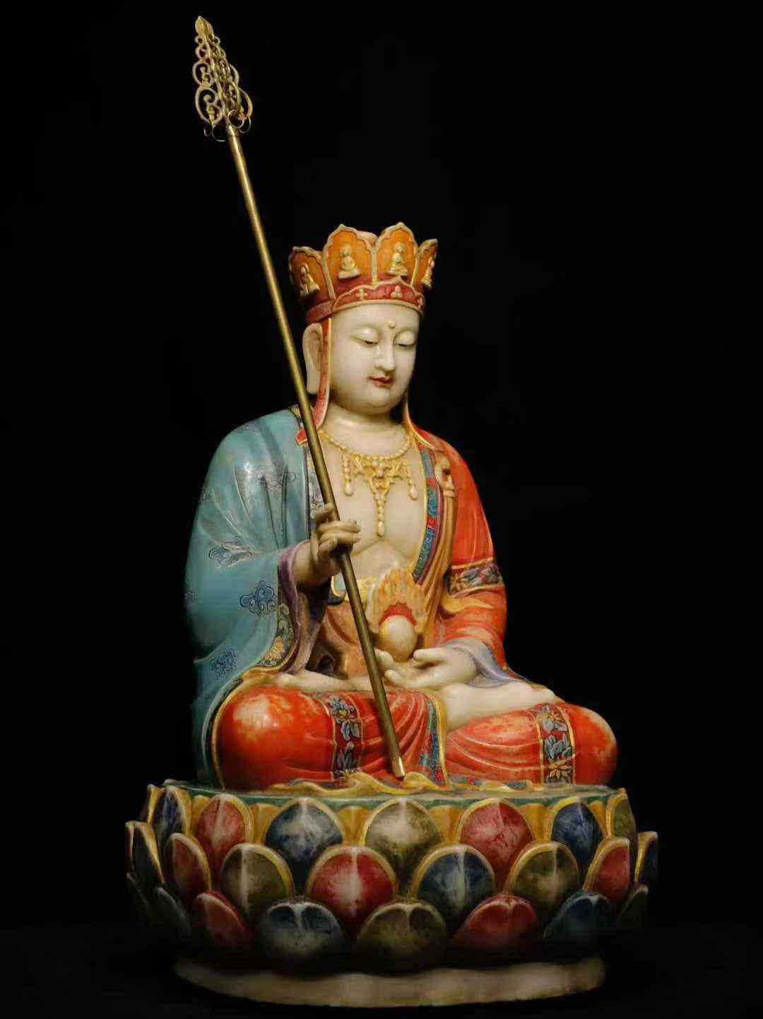 汉白玉彩绘地藏王菩萨