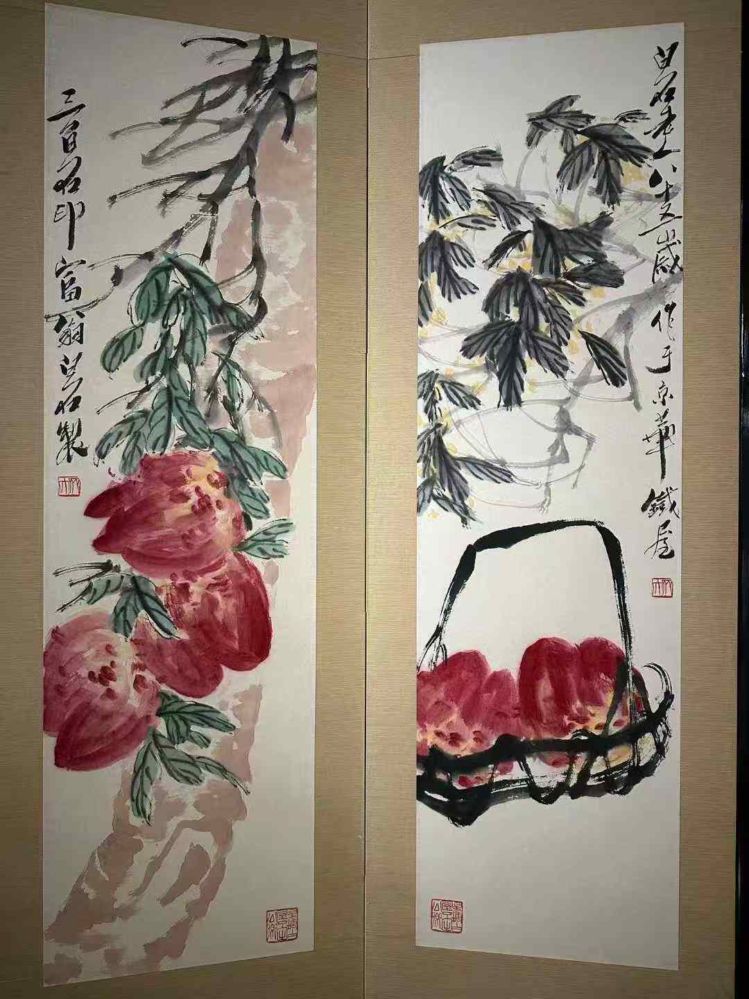 齐白石款多寿图屏风