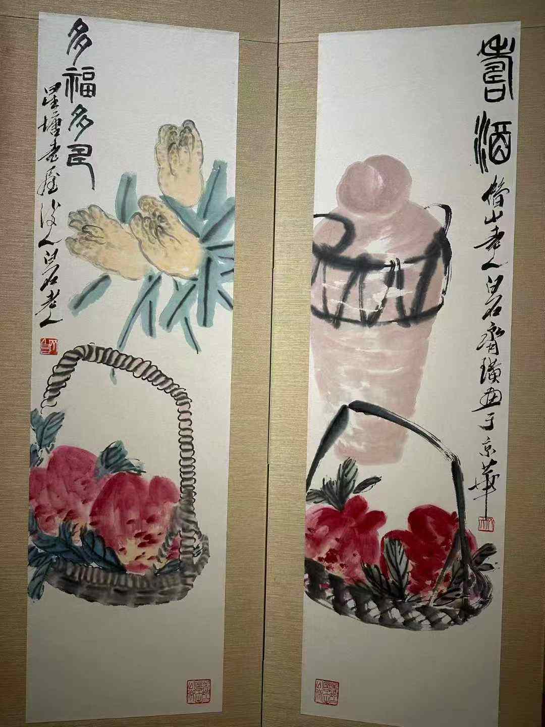 齐白石款多寿图屏风