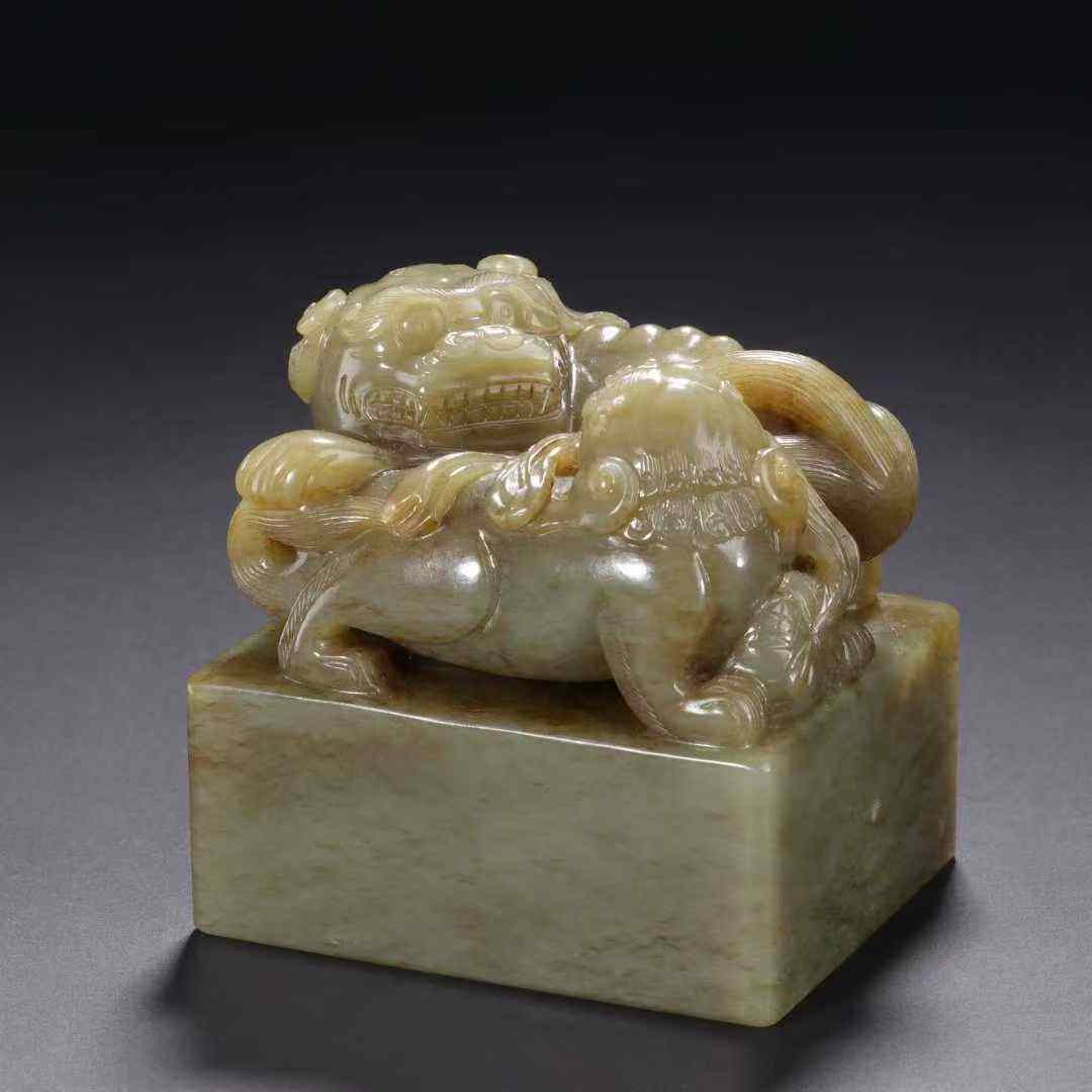 和田玉雕刻双狮印章