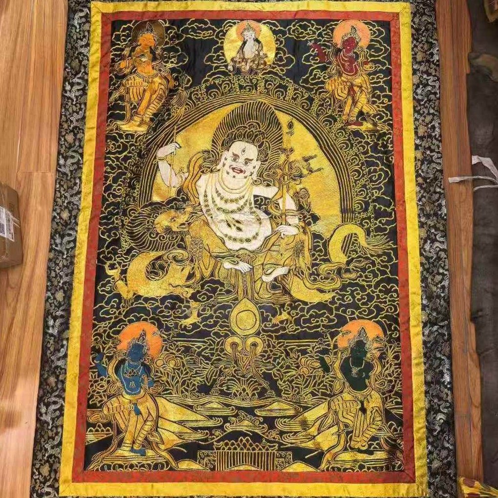 刺绣唐卡《白财神》