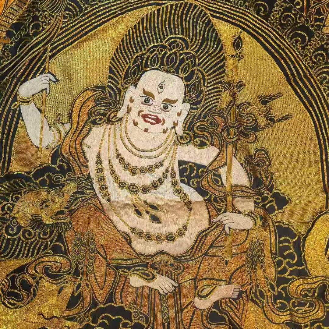 刺绣唐卡《白财神》