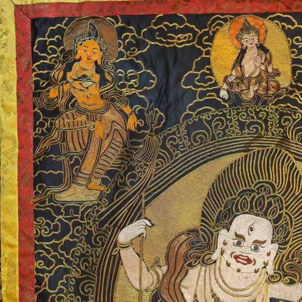 刺绣唐卡《白财神》