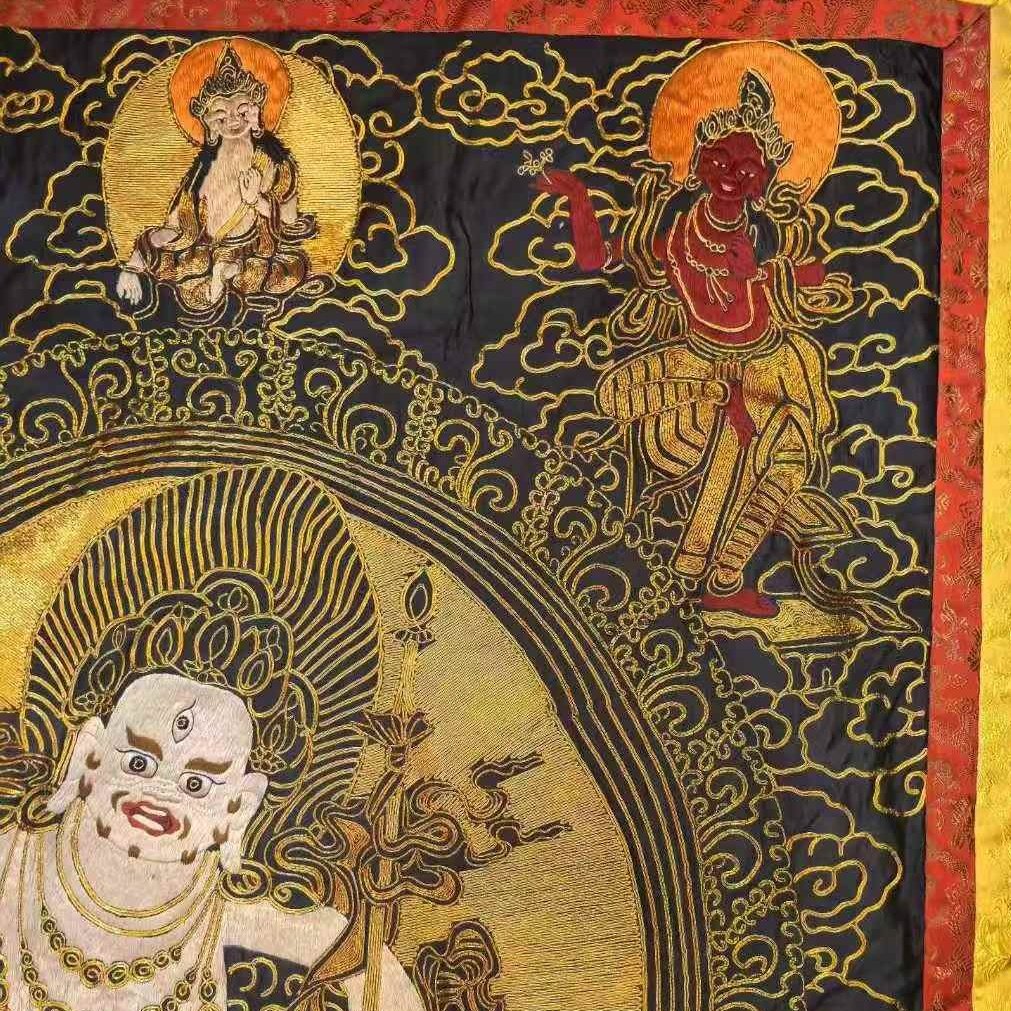 刺绣唐卡《白财神》