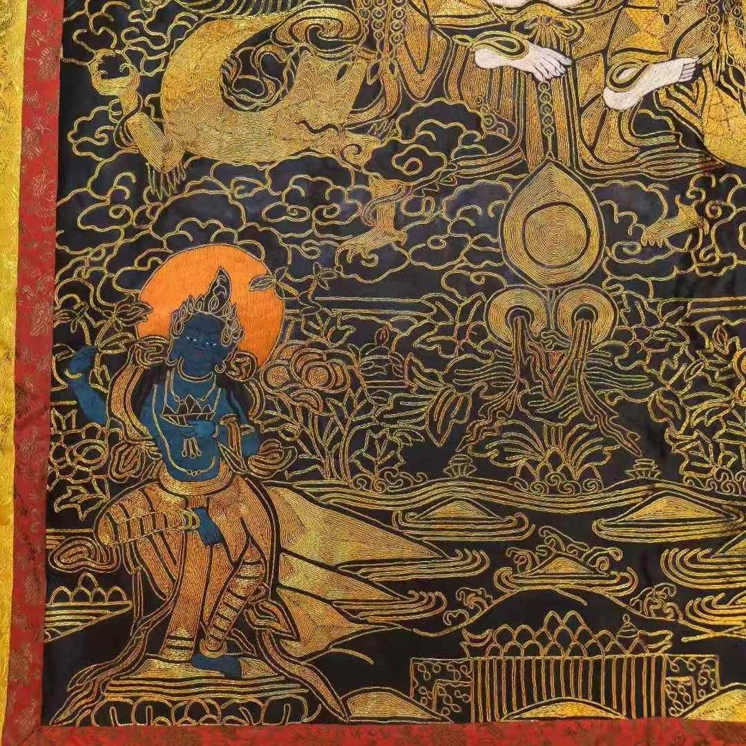 刺绣唐卡《白财神》