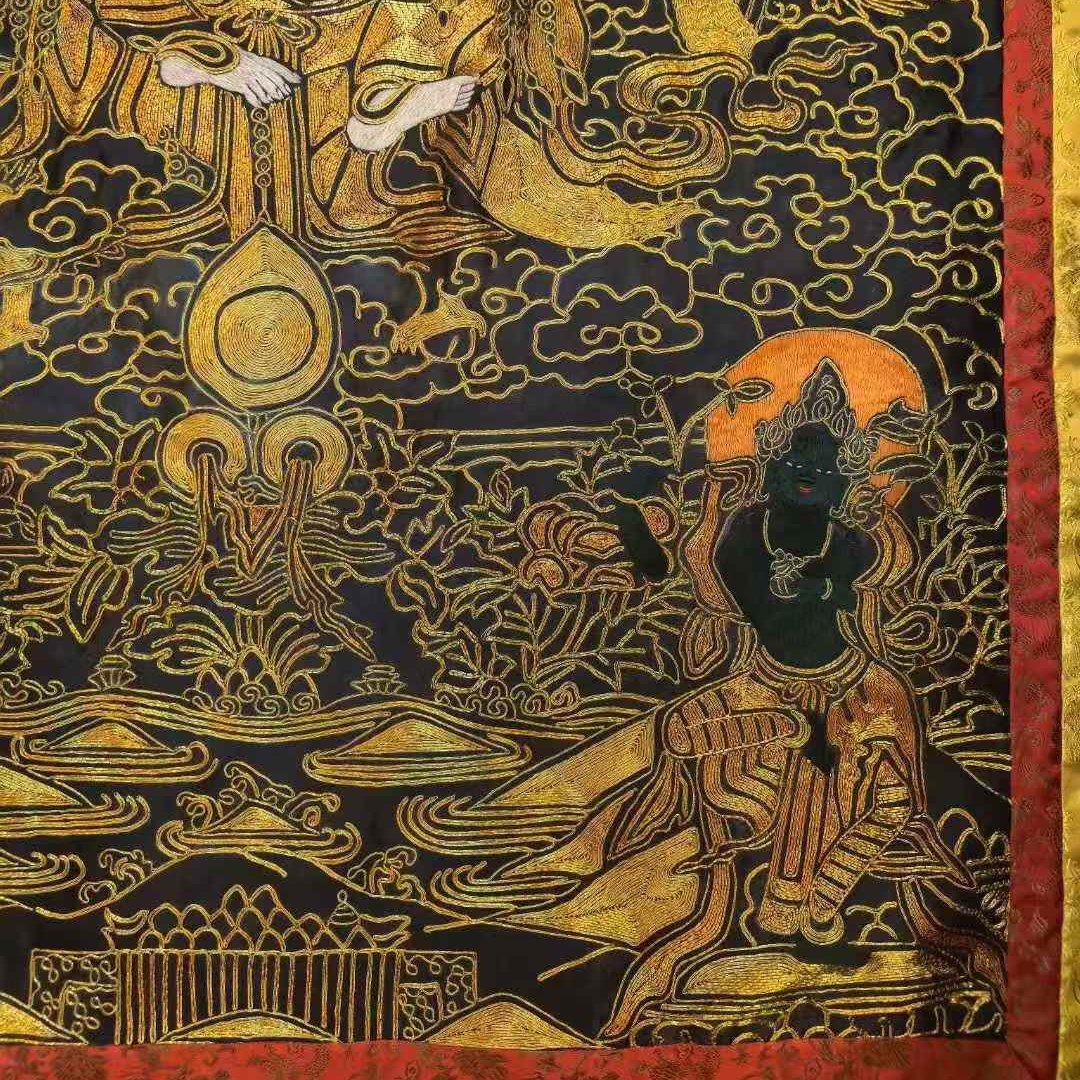 刺绣唐卡《白财神》