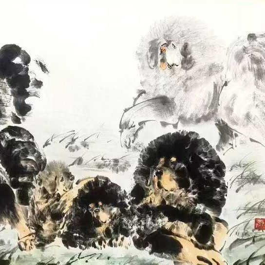 当代冯冰《七獒图》