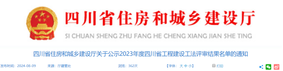 【工法】四川省（结果公示）：关于公示2023年度四川省工程建设工法评审结果名单的通知
