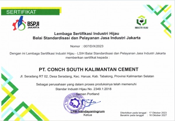 PT.CSKC Raih Gelar kehormatan “Green Factory” Negara Indonesia